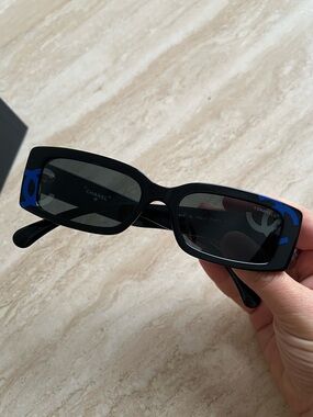 CHANEL Black Sunglasses with Blue & Red Accents - Worn once!